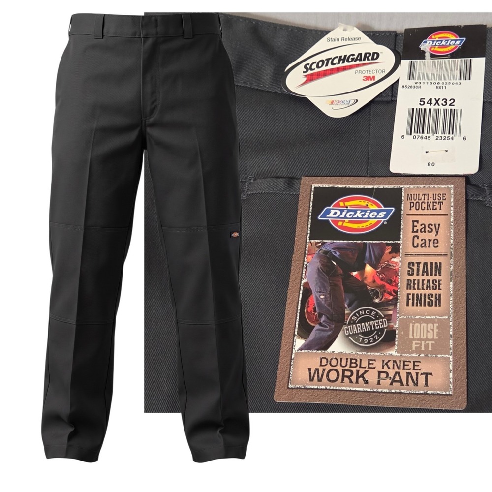 Dickies Work Pant Men 52X32 Charcoal Double Knee Loose Fit 85283CH